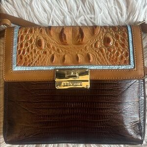 Brahmin Tan and Brown Croc-Embossed crossbody bag